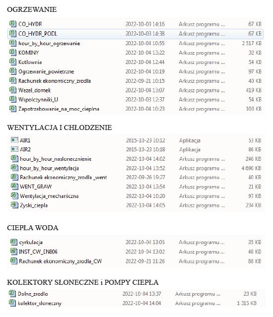 Instalacje w budynkach - Programy kalkulacyjne